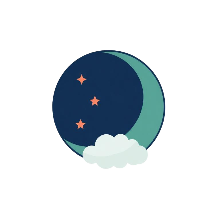 Illustration of a crescent moon with stars