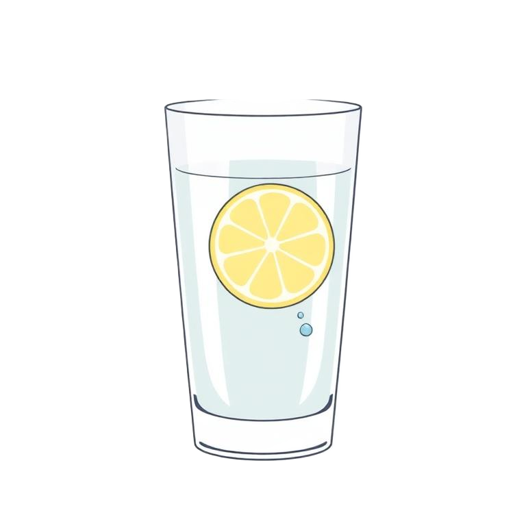Illustration of a glass of water with a lemon slice